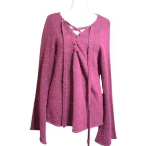 L’Agence NWT Alpaca Wool Purple Red Candela Lace Up Pullover Boho Sweater Size M